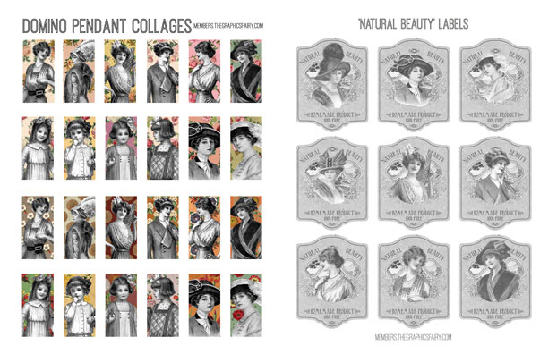edwardian fashion collage with ladies and girls labels