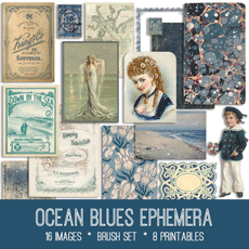 Ocean Ephemera collage with mermaid and sailor
