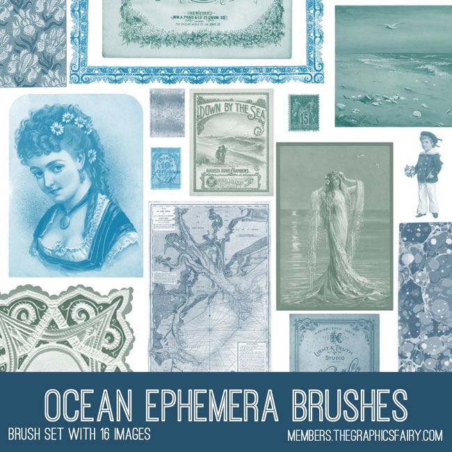 Ocean blue Ephemera collage