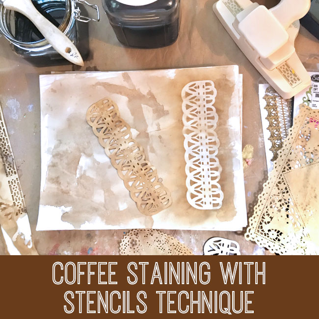 Coffee staining with stencils technique