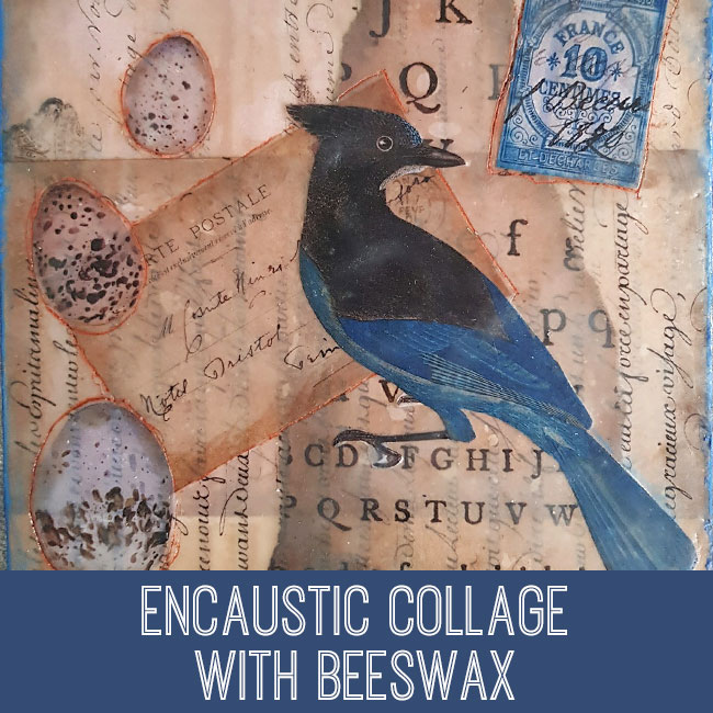 encaustic collage with birds and eggs craft technique