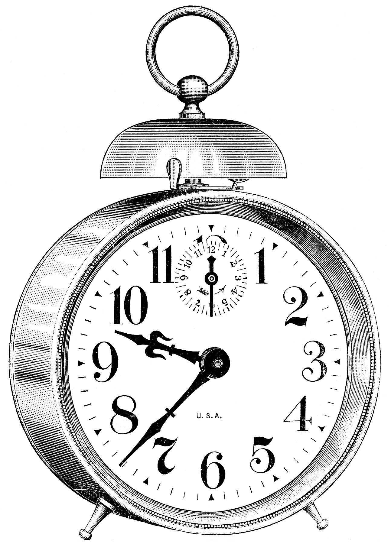 black and white alarm clock clipart