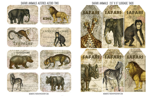 African animals collage tags