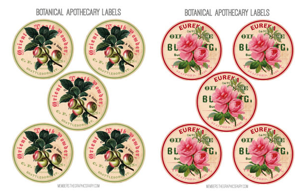 Black and white Apothecary Labels with flowers