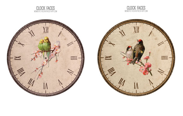 Clock with Birds and flowers Collage