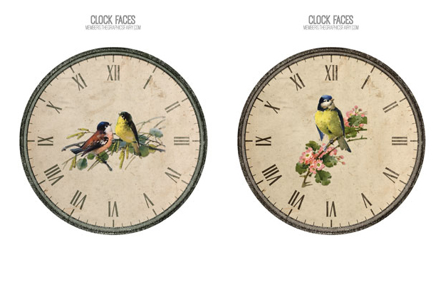 A clock with Birds and flowers Collage