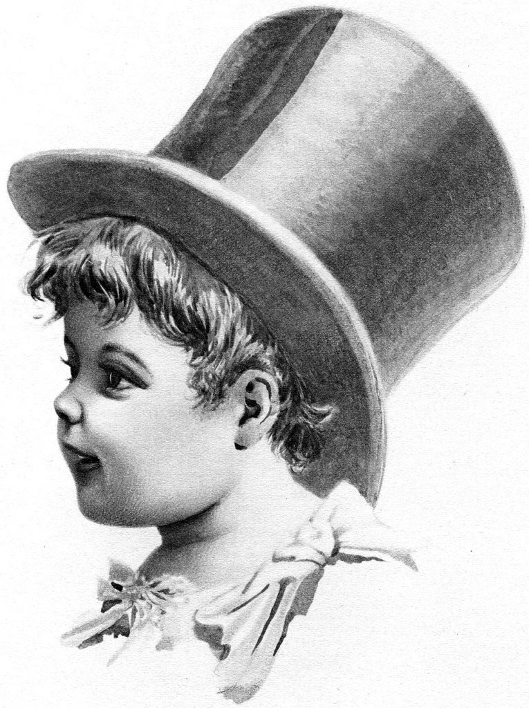 Vintage Boy with Top Hat Pencil Drawing