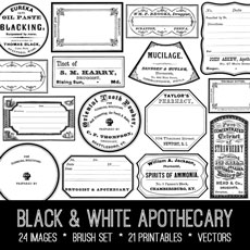 Black and white Apothecary labels