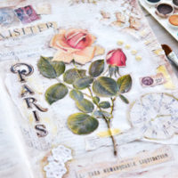 Altered book cover with pink Rose and paris