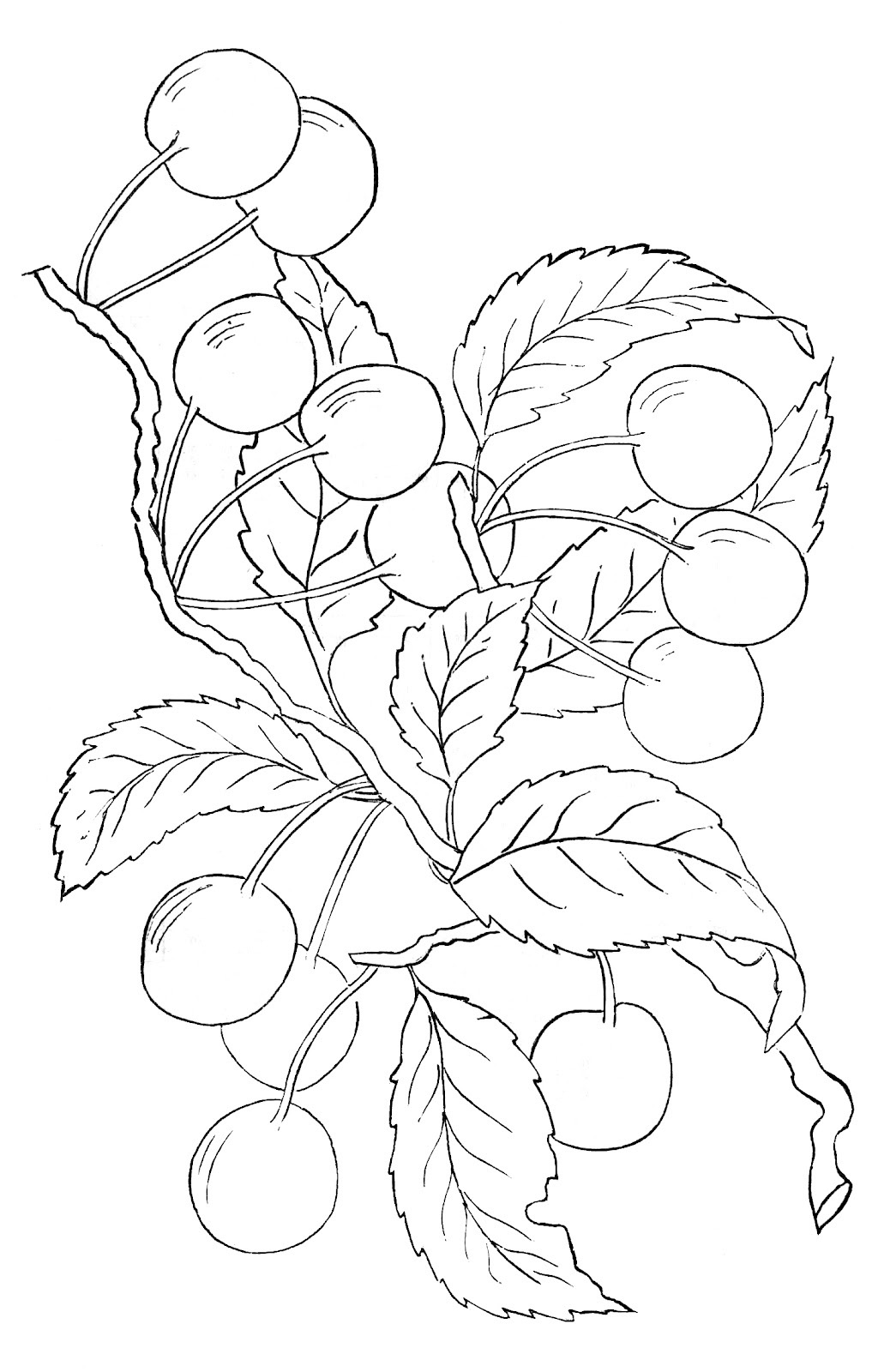 Black and White Cherry Embroidery Pattern