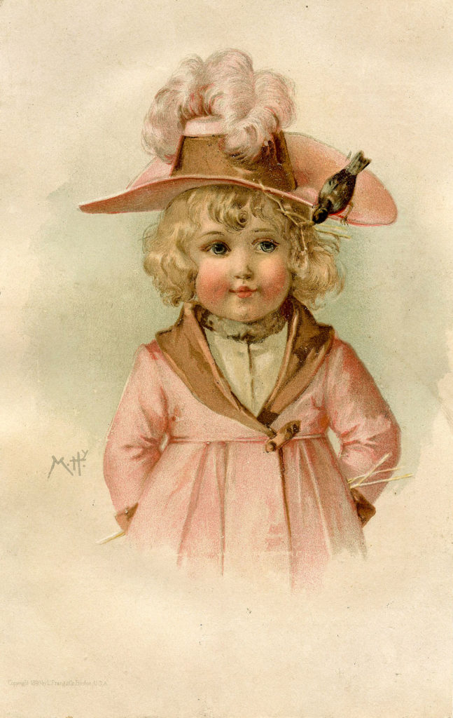 Pink Girl with Bird on Hat Image