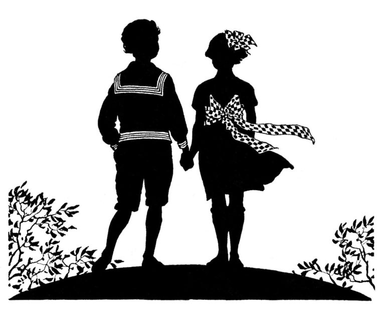 Patriotic Silhouette Boy and Girl Holding Hands