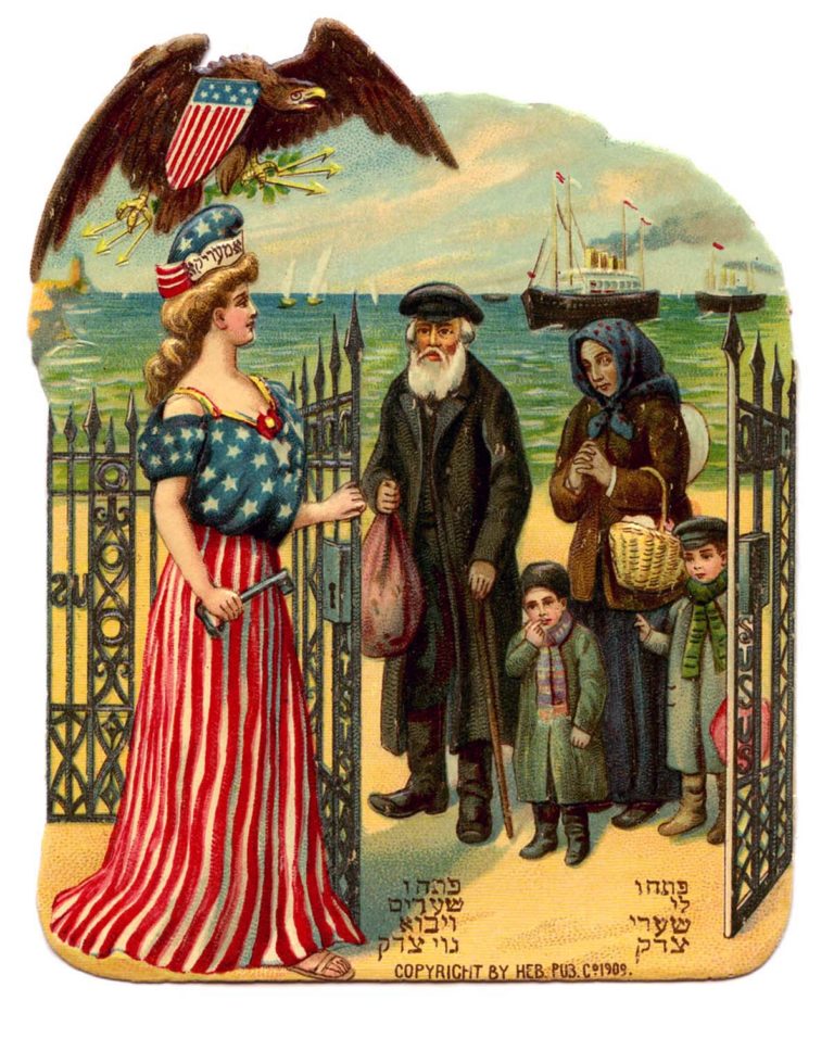 Lady Liberty welcoming Jewish Family