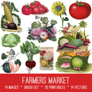 Farmers Market Digital kit with Vegis and flowers