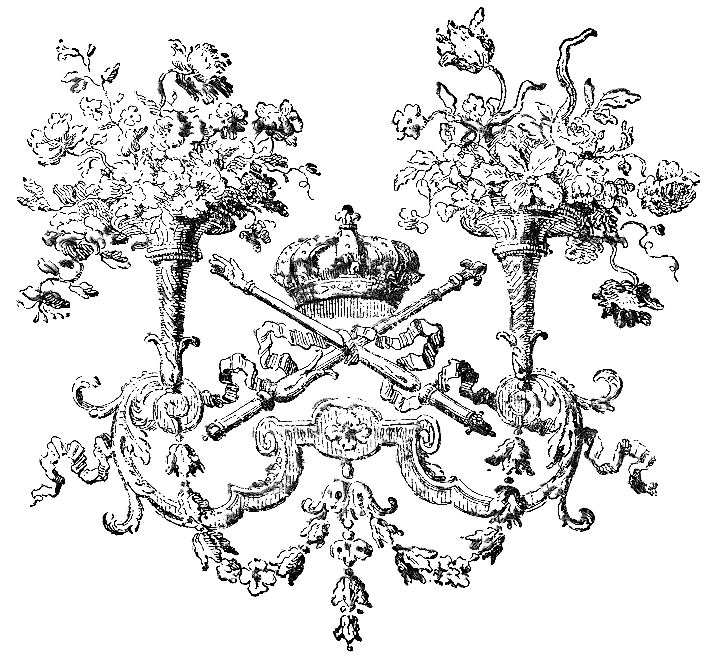 Floral French Ornament with Crown