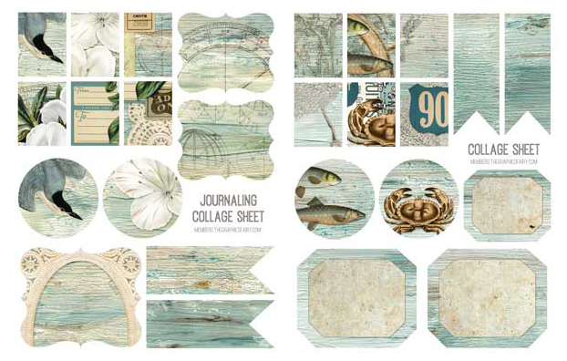 Sea green abstract Paintings Collage with sea life