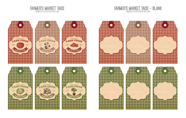 Fruit and vegetables collage tags