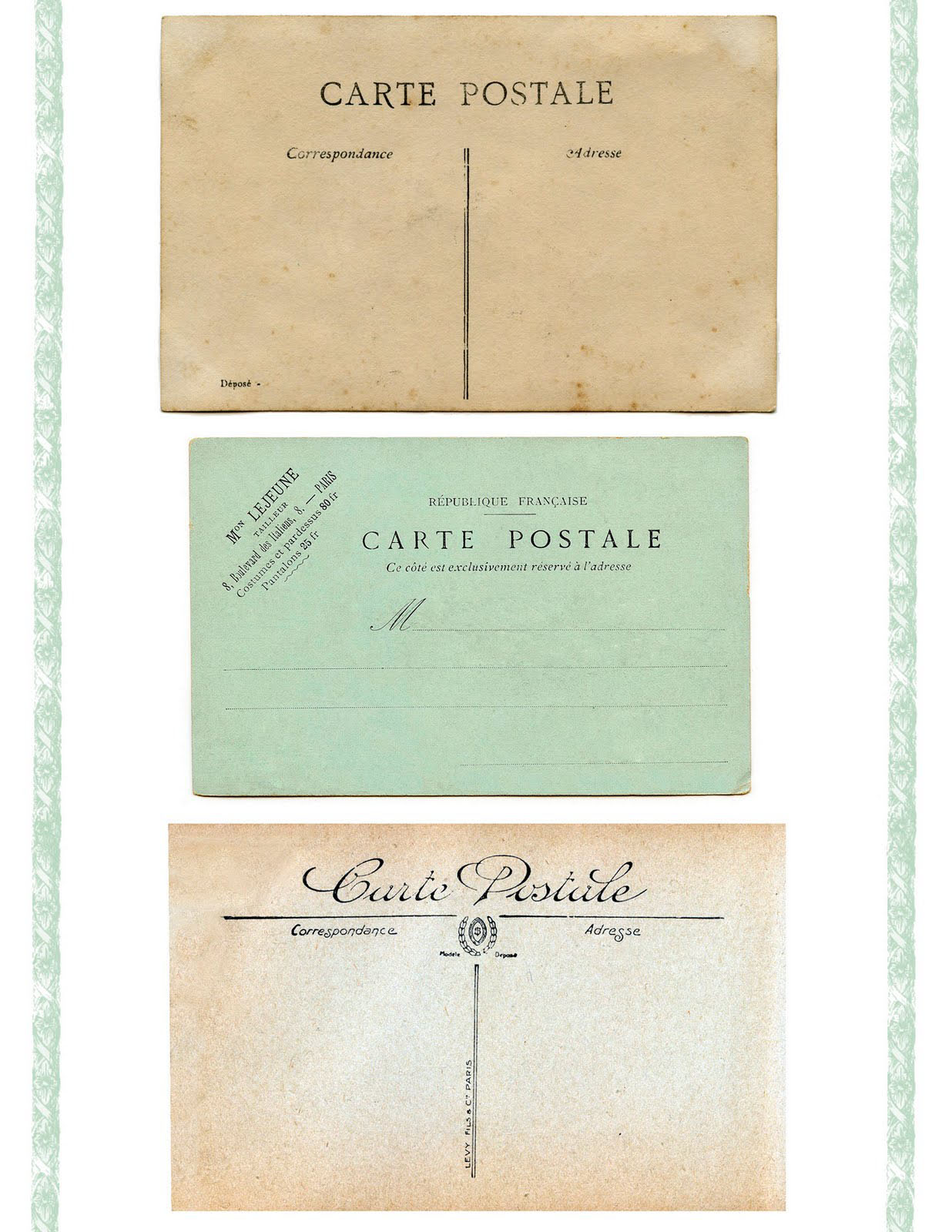 French Carte Postale Ephemera Printable