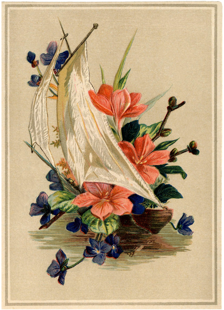 antique sailboat flowers illustration