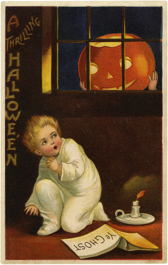 jack-o-lantern scaring child halloween image