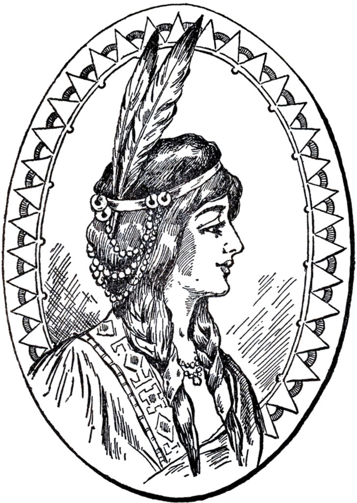 Vintage Native American Woman with Feathers Clip Art Image