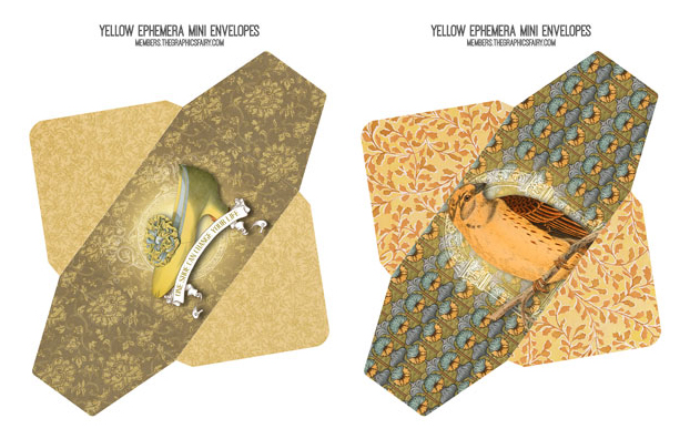 Yellow ephemera collage with bird