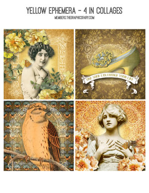 Yellow ephemera collage with ladies