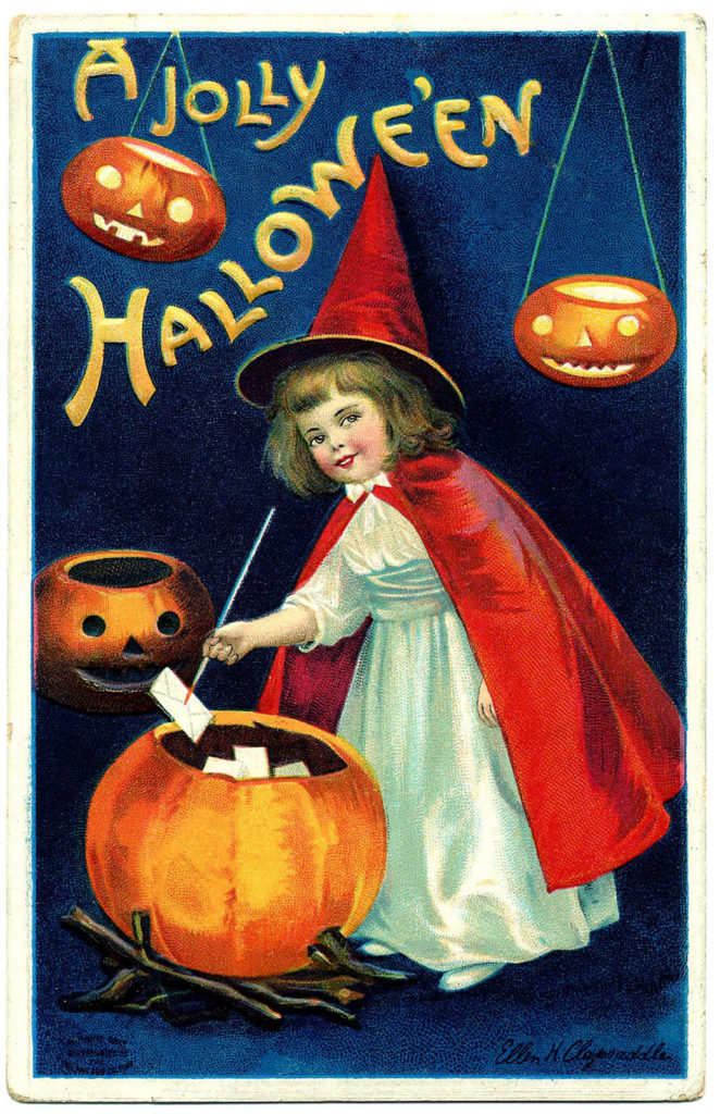 Halloween Sweet Witch with Pumpkins Picture