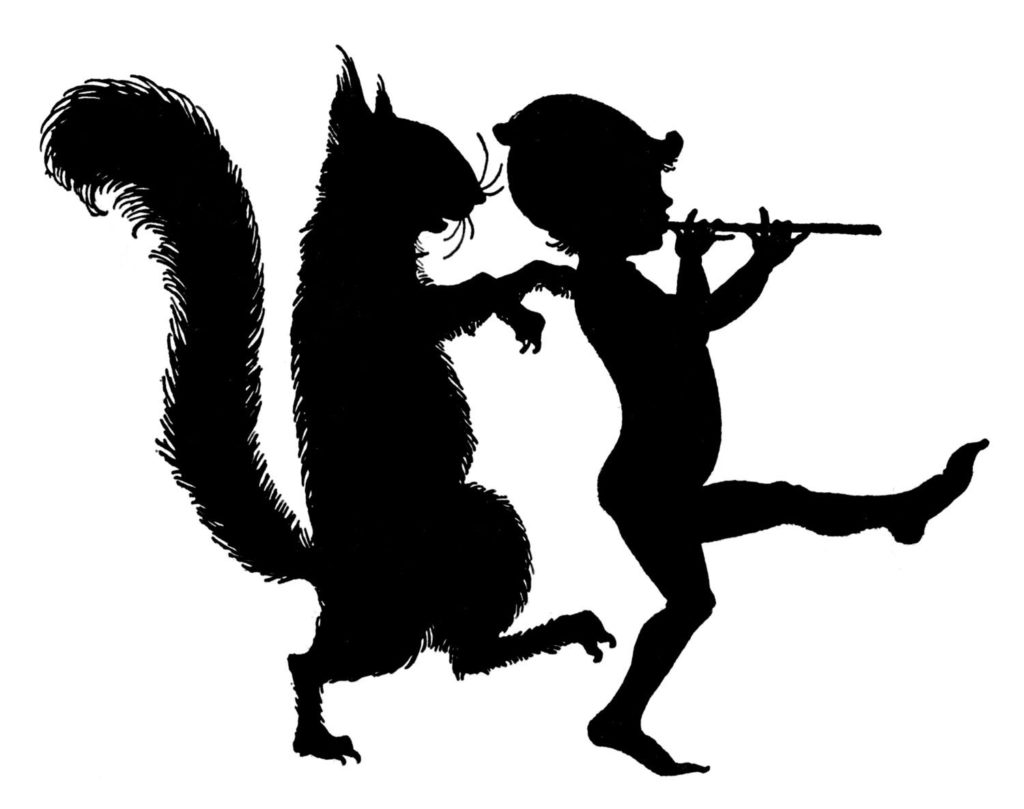 Elf and Squirrel Silhouette Image