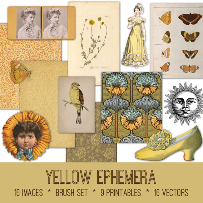 Yellow ephemera collage with ladies