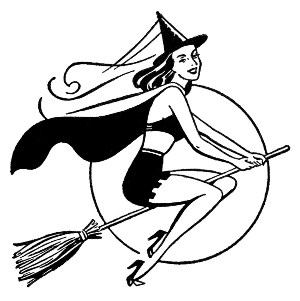 retro witch moon broomstick clipart