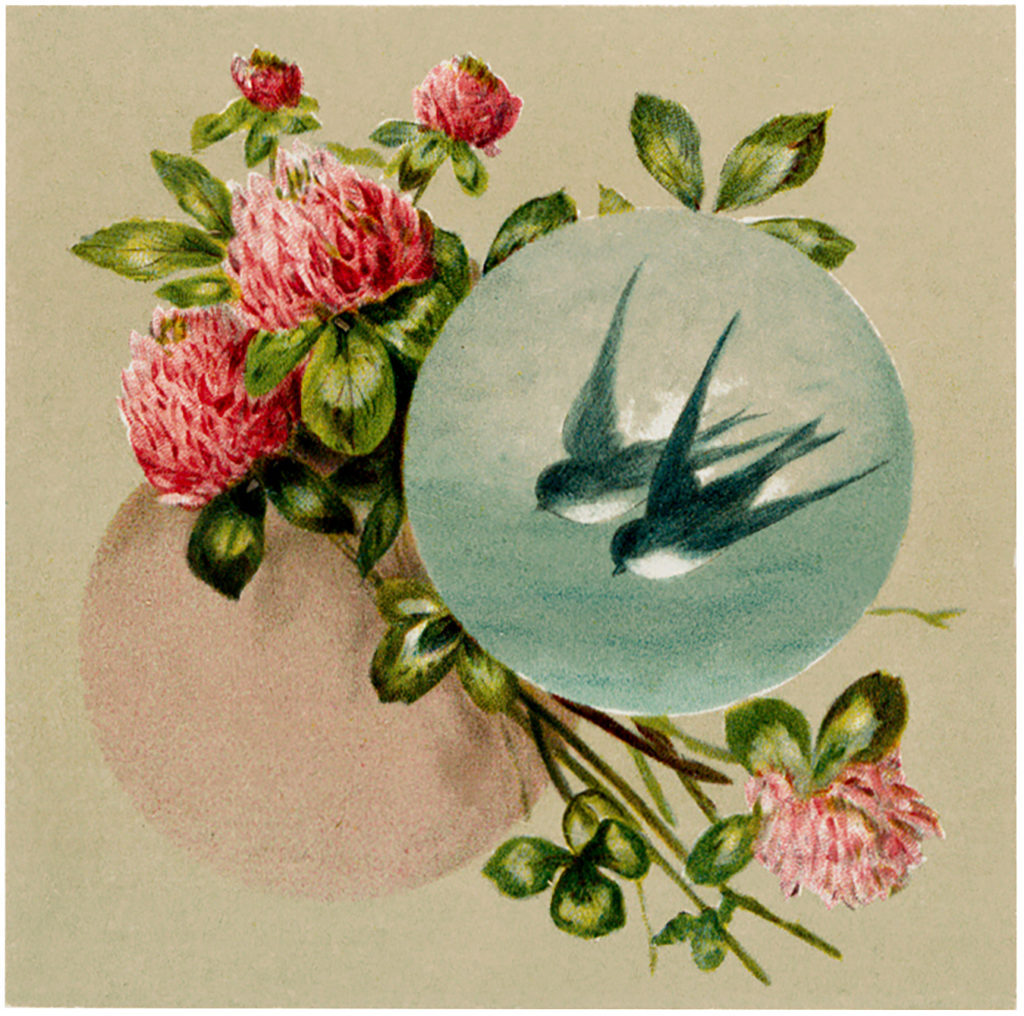 vintage birds clover image