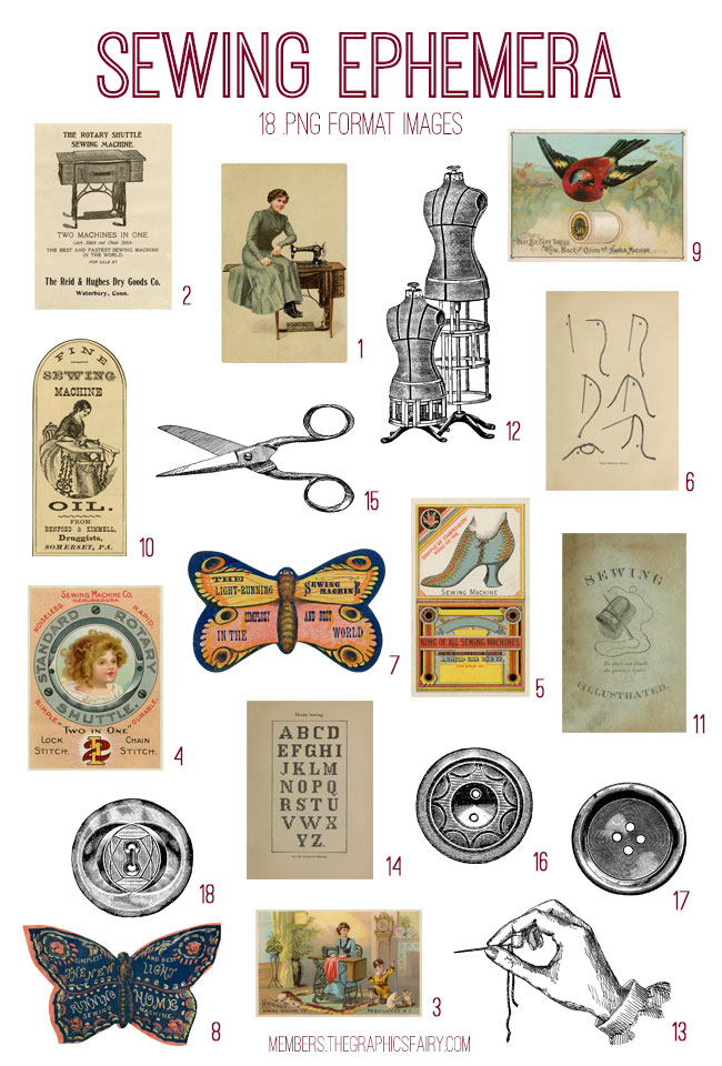 vintage sewing ephemera digital image bundle