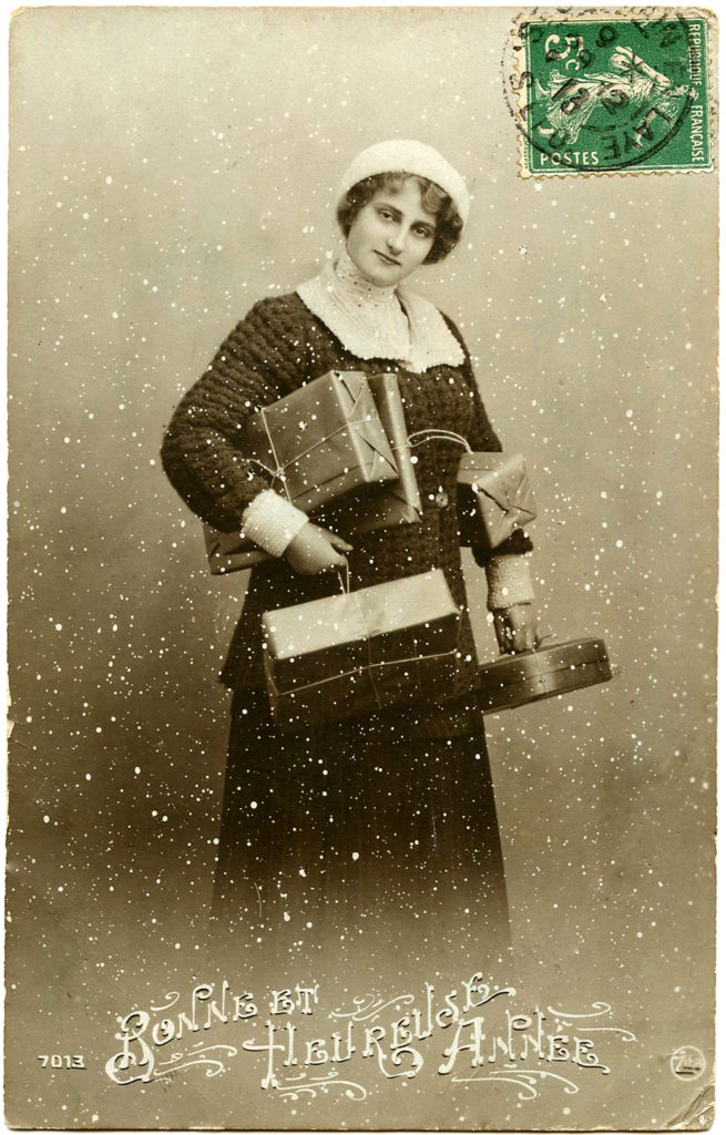 woman christmas shopping presents vintage image