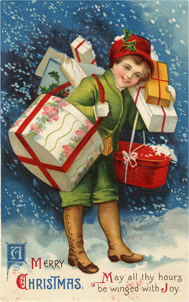 christmas kid shopping gifts illustration
