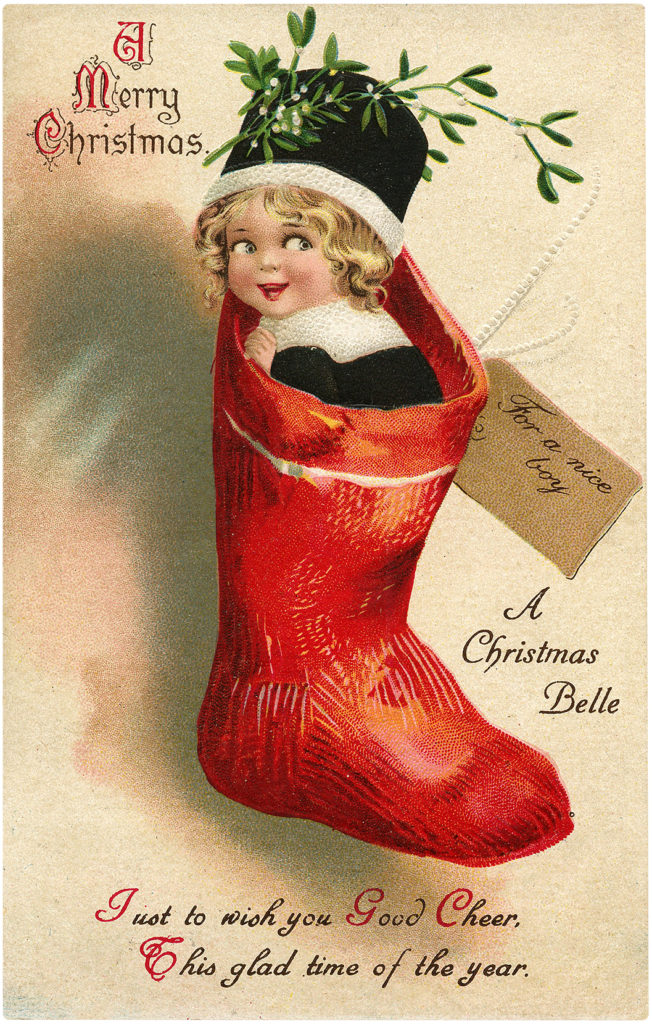 Elf Stocking Vintage Image