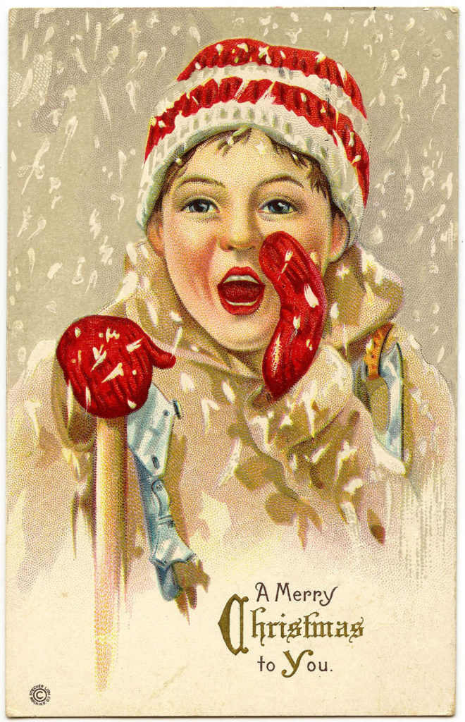 Christmas Boy Snow Vintage Image