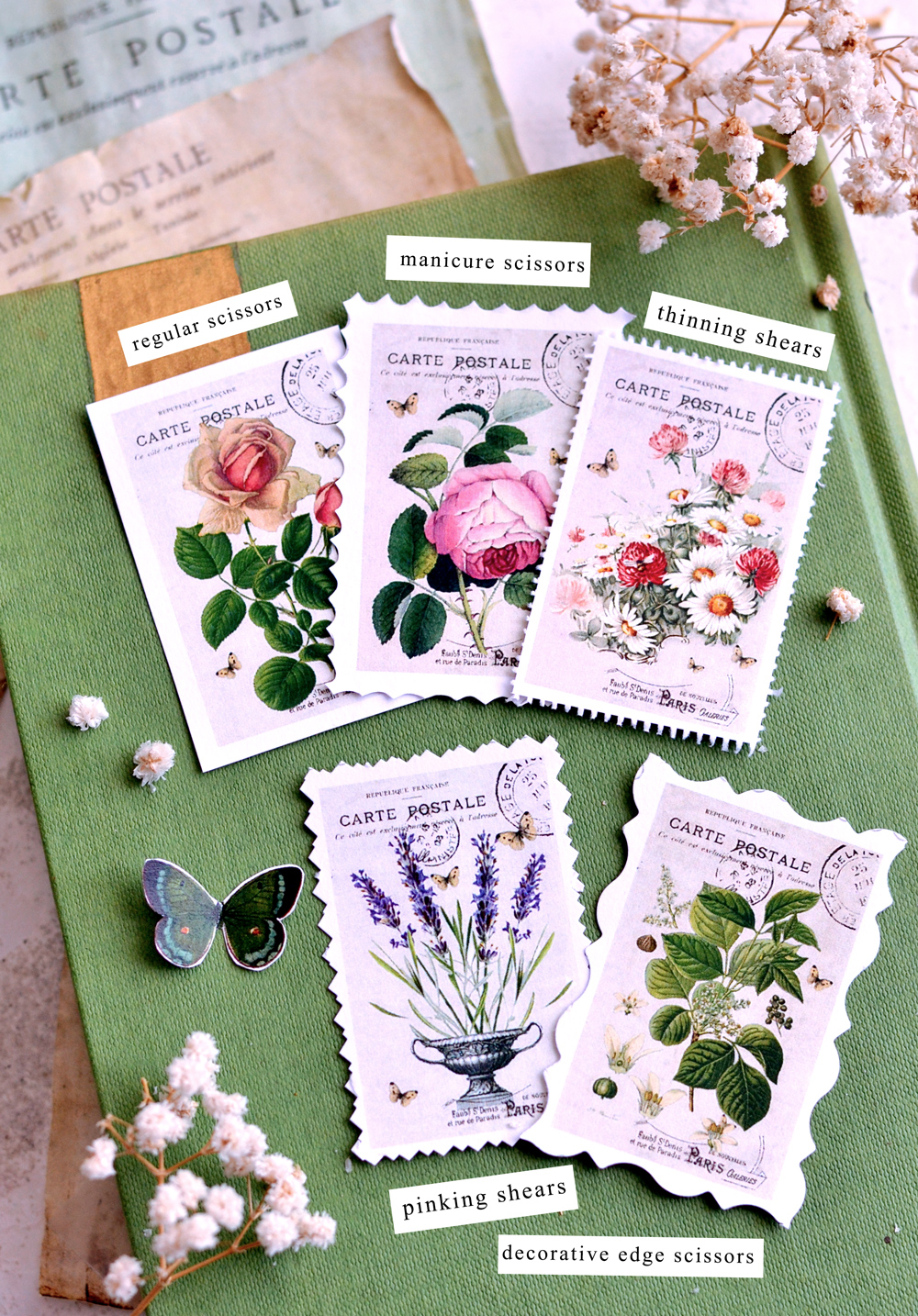 Vintage Faux stamps displayed