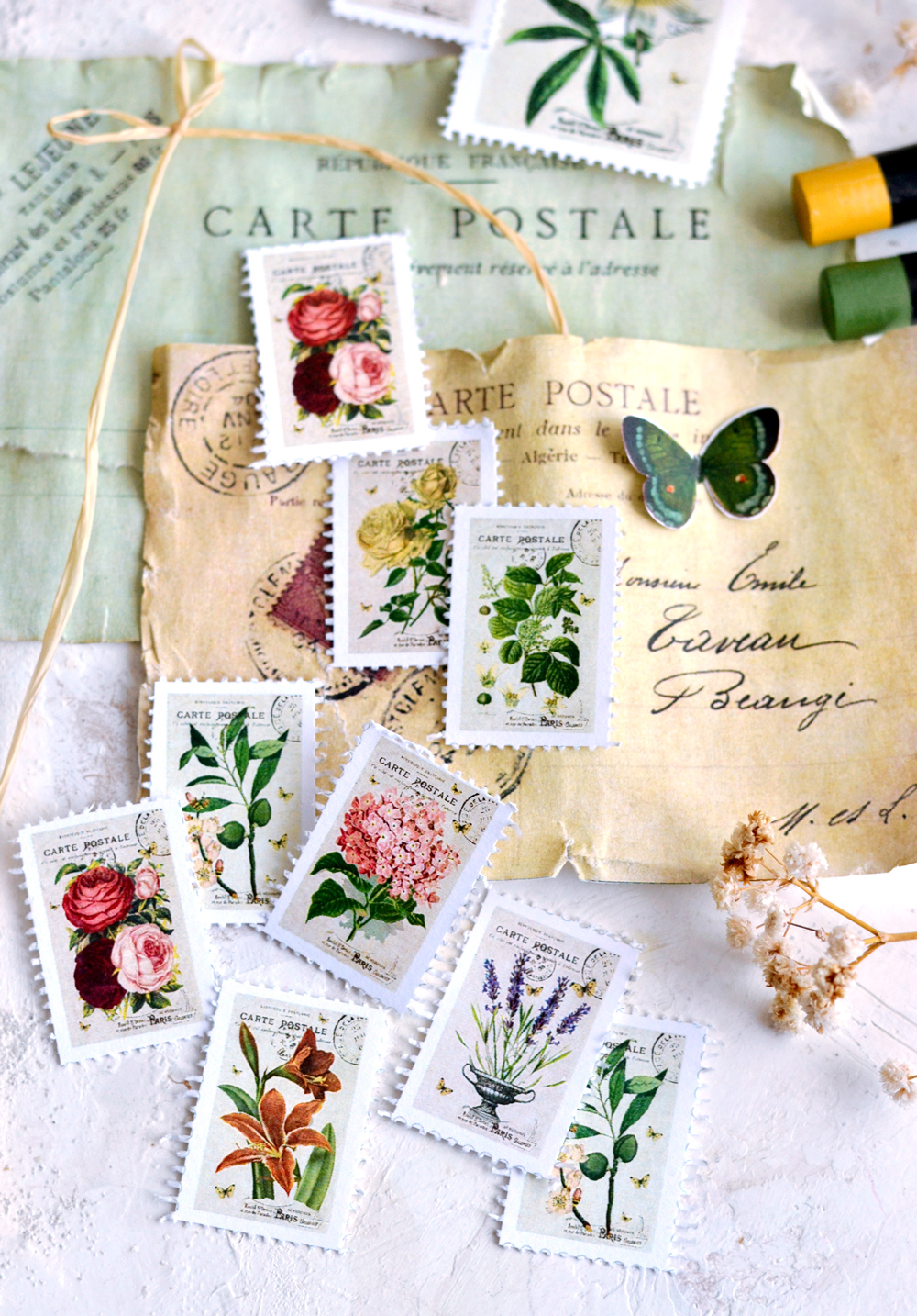 Printable Vintage Postage Stamp Collage Scrapbooking Digital