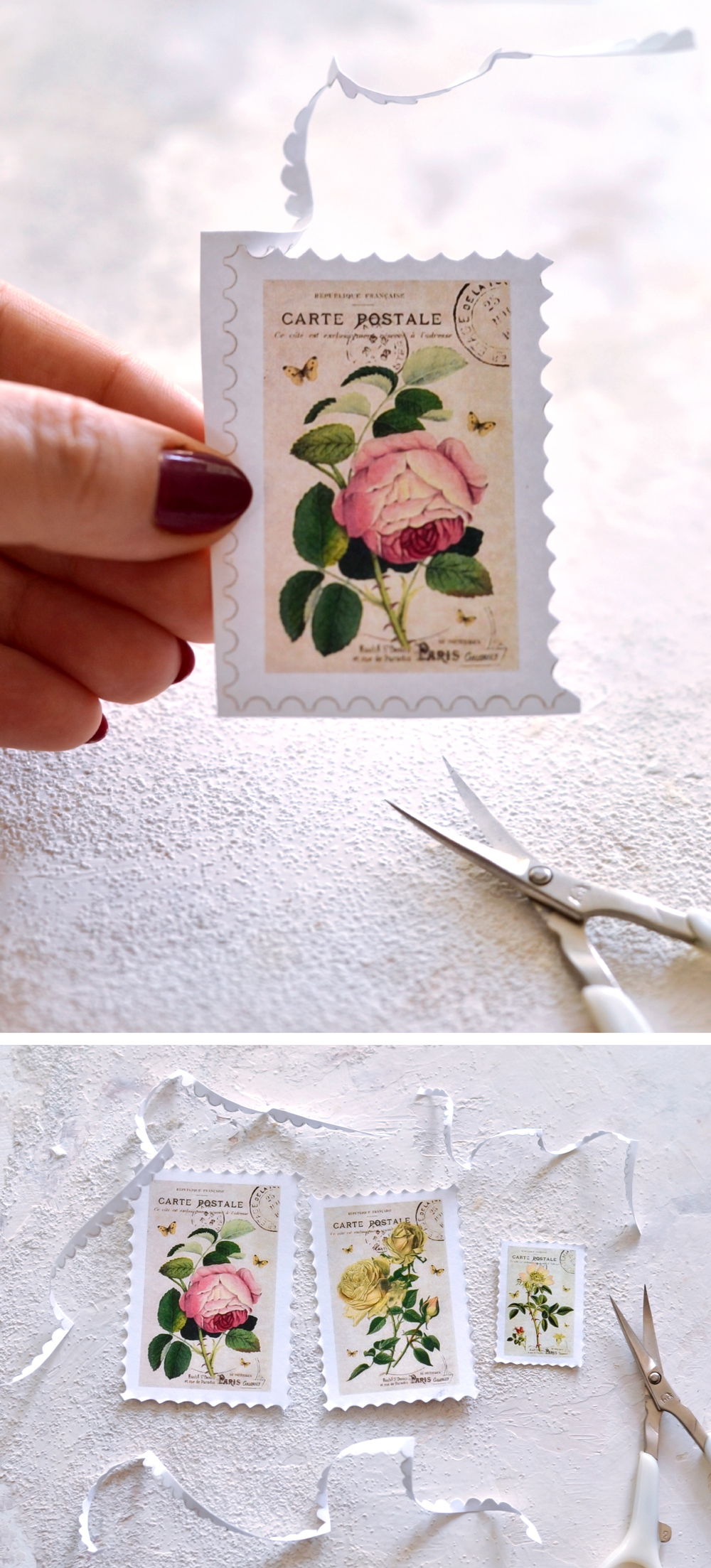 using faux postage stamps 