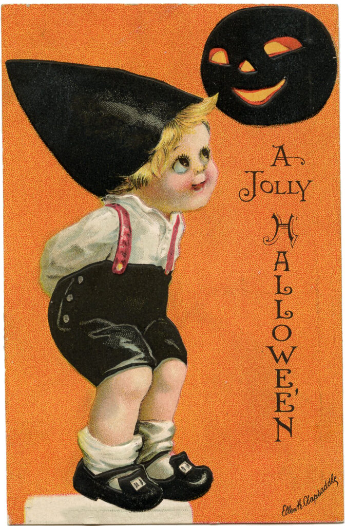 Halloween Boy wearing Black Hat with Black Pumpkin