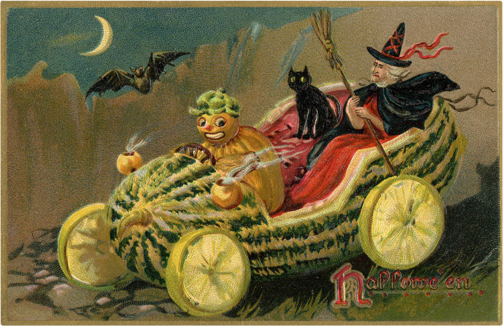 Halloween Witch in Watermelon Car Image