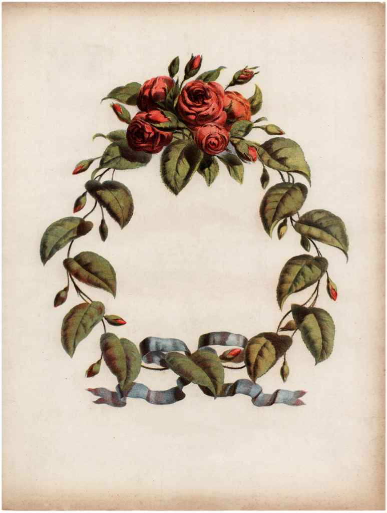 Vintage Red Rose Wreath Ephemera Illustration