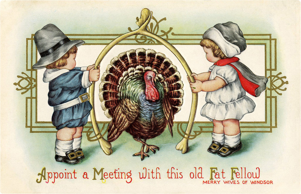 Thanksgiving Kids Turkey Wishbone Vintage Clipart