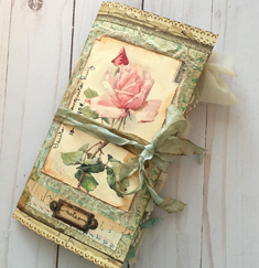 Journal cover with Pink Rose and ribbon