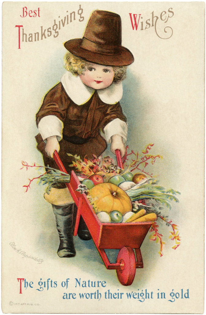 vintage pilgrim boy wheelbarrow image