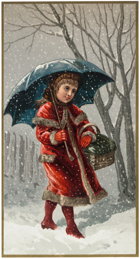 Vintage Snowy Day Girl Umbrella Image