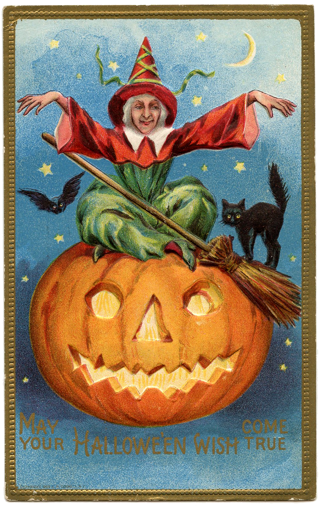 Halloween Witch With Pumpkin Vintage Image Greeting Cards 10 pc Set HA05 