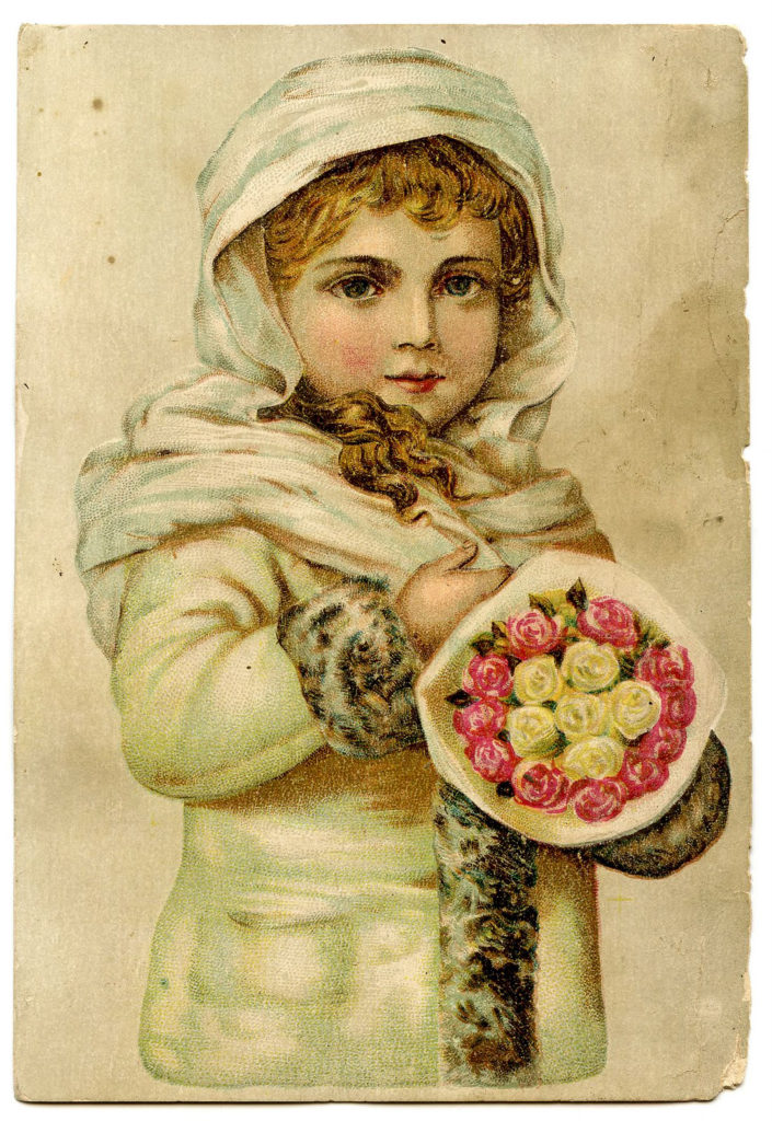 Vintage Girl Snow Flowers Image