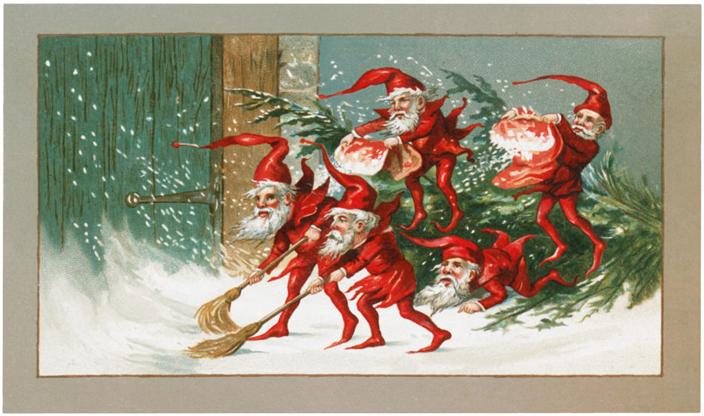 Vintage Elves Sweeping Image